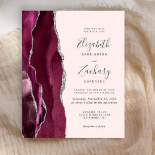 Budget Burgundy Silver Agate Blush Wedding Invite