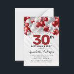 Budget Burgundy Silver Balloon Glitter Birthday Card<br><div class="desc">Modern Glam Burgundy Red Silver Grey Balloon Glitter Sparkle Any Age Birthday Invitation</div>