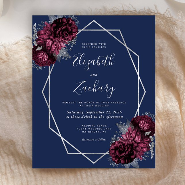 Budget Burgundy Silver Floral Navy Blue Wedding (Creator Uploaded)