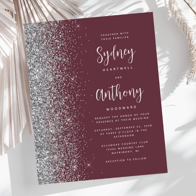 Budget Burgundy Silver Glitter Calligraphy Wedding (Creator Uploaded)