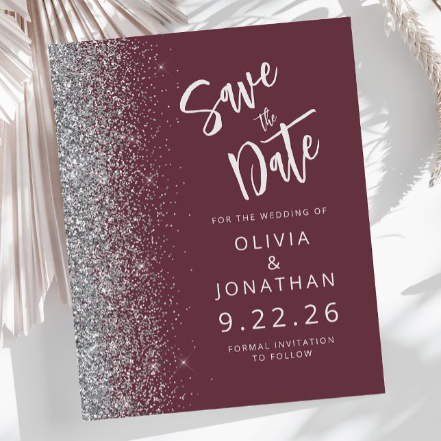 Budget Burgundy Silver Glitter Save the Date (Creator Uploaded)