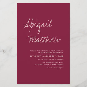 Budget Burgundy Simple Boho Wedding Invitation