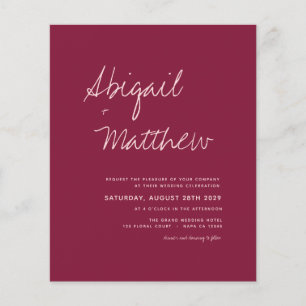 Budget Burgundy Simple Modern Wedding Invitation