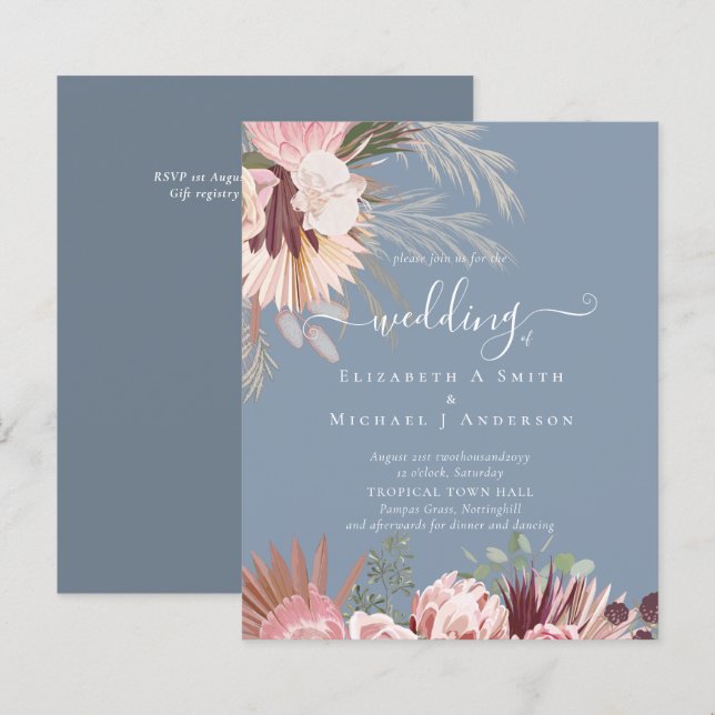 BUDGET Burgundy Wine Pampas Grass Tropical Wedding (Front/Back)