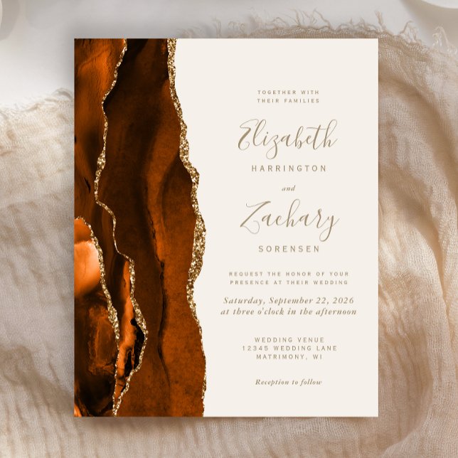 Budget Burnt Orange Agate Ivory Wedding Invitation (Creator Uploaded)