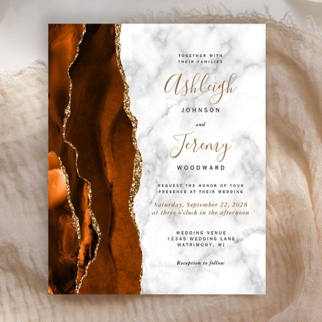 Budget Burnt Orange Agate Marble Wedding Invite (Creator Uploaded)
