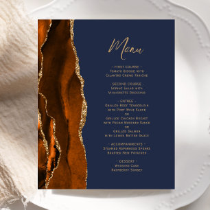 Budget Burnt Orange Agate Navy Blue Wedding Menu