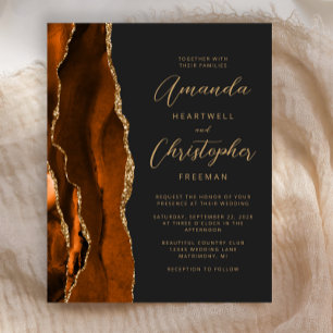 Budget Burnt Orange Agate Slate Wedding Invitation
