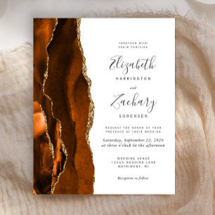 Budget Burnt Orange Agate Wedding Invitation