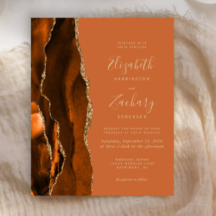 Budget Burnt Orange Agate Wedding Invitation