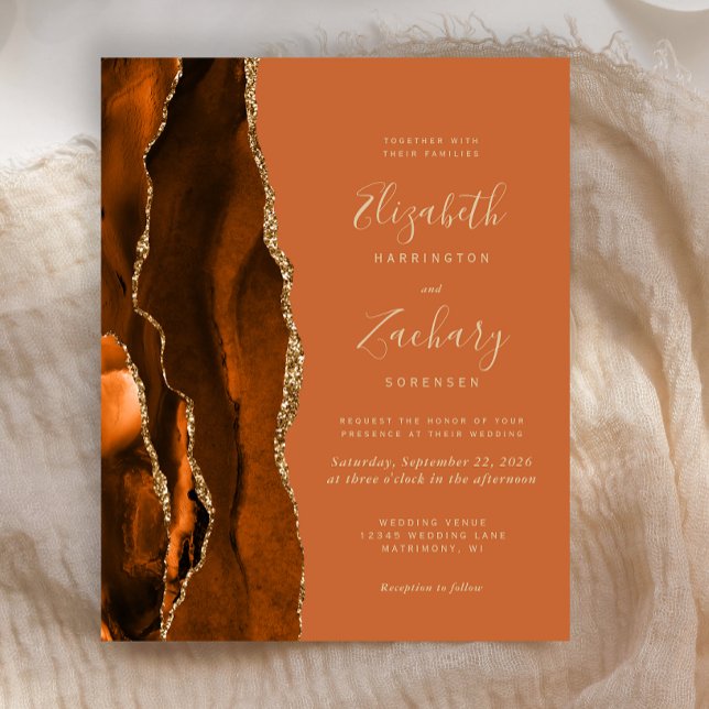 Budget Burnt Orange Agate Wedding Invitation (Creator Uploaded)