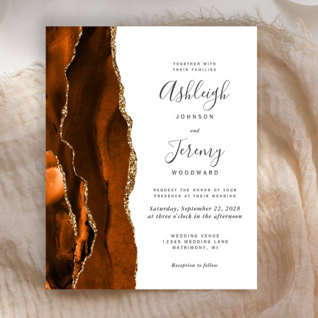 Budget Burnt Orange Agate Wedding Invitation (Creator Uploaded)