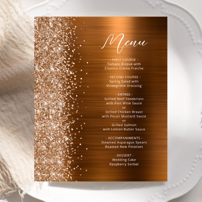 Budget Burnt Orange Glam Glitter Wedding Menu (Creator Uploaded)