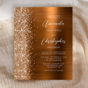 Budget Burnt Orange Glam Metallic Wedding Invite