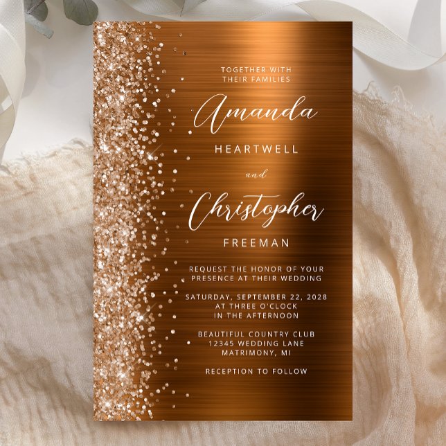 Budget Burnt Orange Glam Wedding Invitation (Creator Uploaded)
