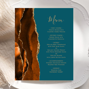 Budget Burnt Orange Gold Agate Teal Wedding Menu