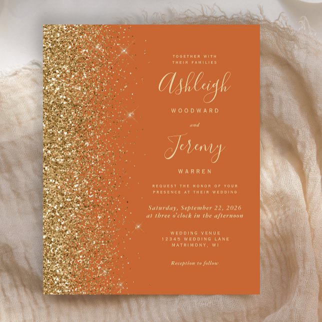 Budget Burnt Orange Gold Glitter Wedding Invite (Creator Uploaded)