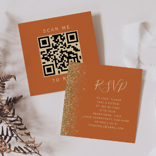 Budget Burnt Orange Gold Wedding QR Code RSVP Enclosure Card