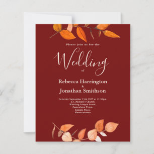Budget Burnt Orange Leaf Red Wedding RSVP Invite