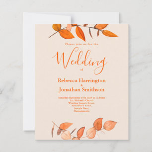 Budget Burnt Orange Leaf Wedding RSVP Invitation