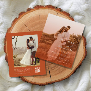Budget Burnt Orange Photo Qr Code Wedding Flyer