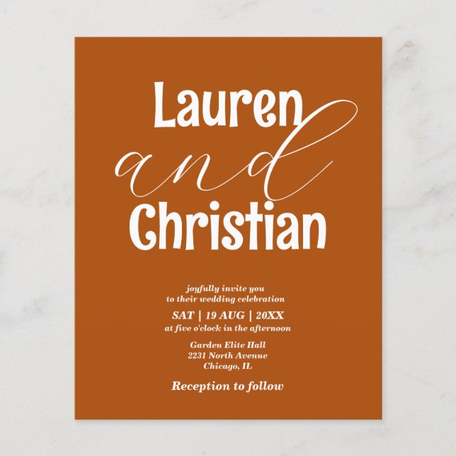 Budget Burnt Orange Scripture Wedding Invitation (Front)