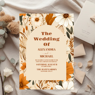 Budget Burnt Orange Watercolor Wildflowers Wedding Flyer