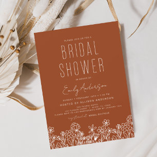 Budget Burnt Orange Wildflower Bridal Shower Flyer