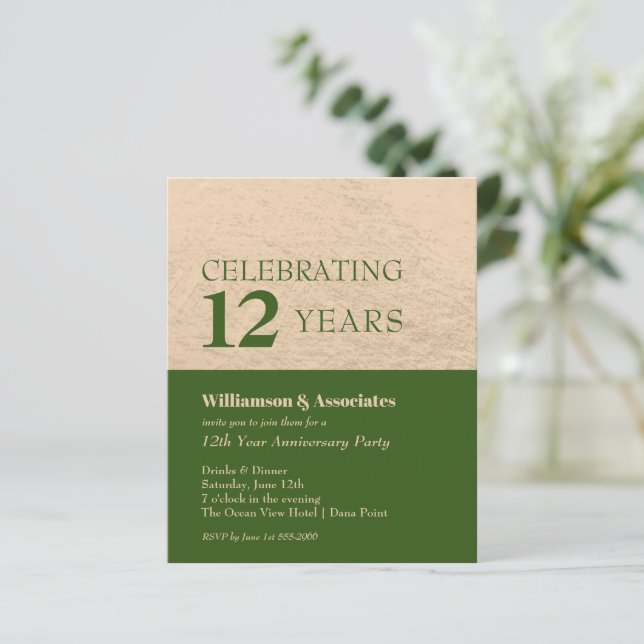 Budget Business Anniversary Green Gold Invitations (Standing Front)