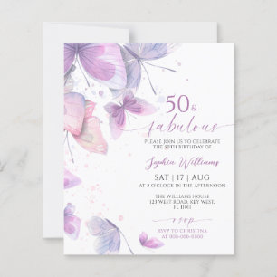 Budget Butterfly 50 & Fabulous Birthday Invitation