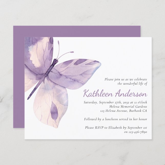 Budget Butterfly Celebration of Life Invitation (Front/Back)