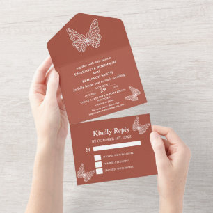 Budget Butterfly Terracotta Wedding All In One Invitation