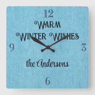 Budget Buy    Winter Blue Denim Print 10.75-in Square Wall Clock