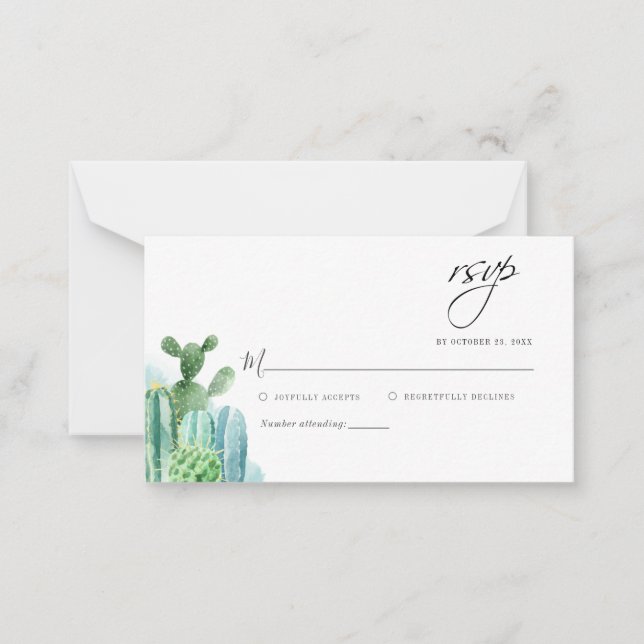 Budget Cacti Plants Greenery Wedding RSVP Card (Front)