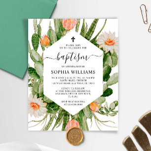 Budget Cactus Flowers Frame Baptism Invitation
