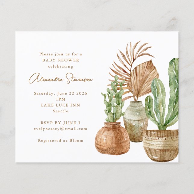 Budget Cactus Pampas Baby Shower Invitation (Front)