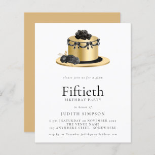 Budget Cake Gold Black 50th Birthday Invitation