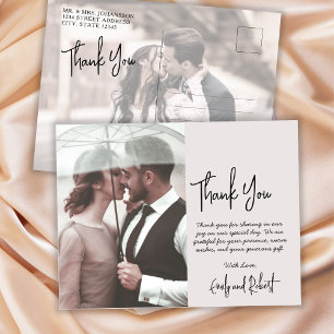 Budget Calligraphy Cream Photo Wedding Thank You  Postcard