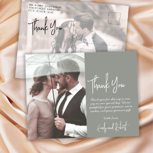 Budget Calligraphy Green Photo Wedding Thank You  Postcard