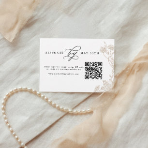 Budget Calligraphy Hand drawn Floral QR Code Rsvp Enclosure Card