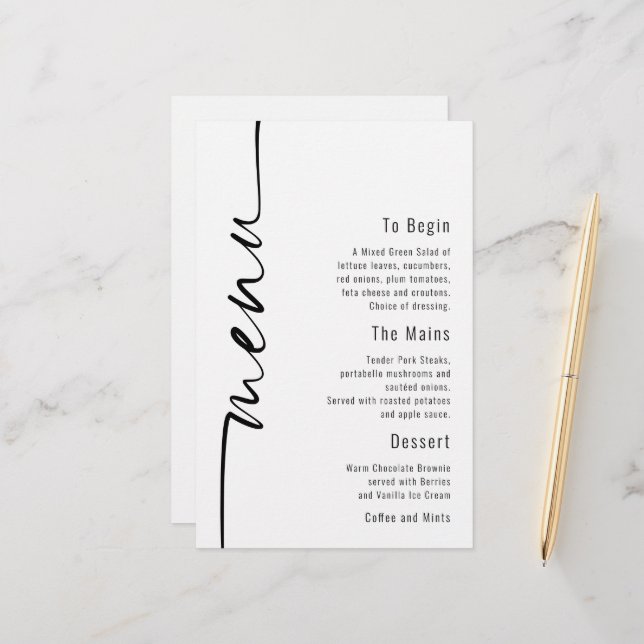 Budget Calligraphy Minimalist Wedding Menu (Front/Back In Situ)