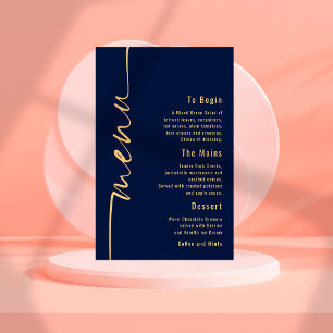 Budget Calligraphy Navy Blue Gold Wedding Menu