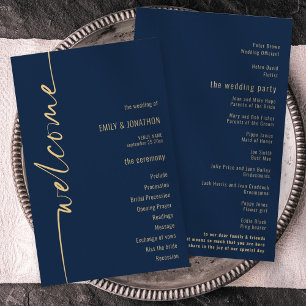 BUDGET Calligraphy Navy Gold Wedding Program