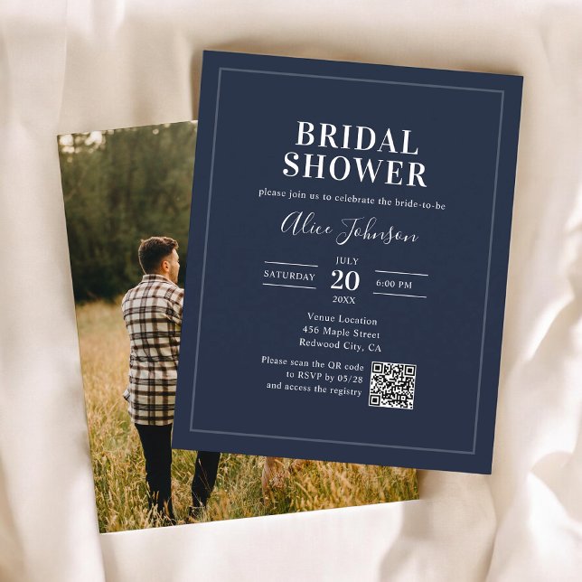 Budget Calligraphy QR Code Navy Blue Bridal Shower (Creator Uploaded)