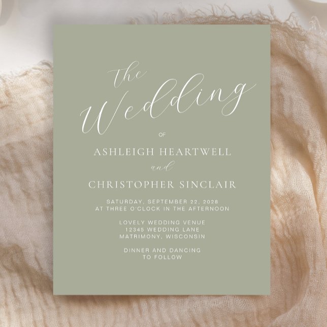 Budget Calligraphy Sage Green Wedding Invitation (Creator Uploaded)