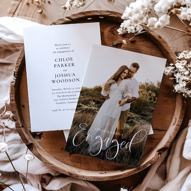 Budget Calligraphy Script Photo Engagement Party Invitation (Creator Uploaded)