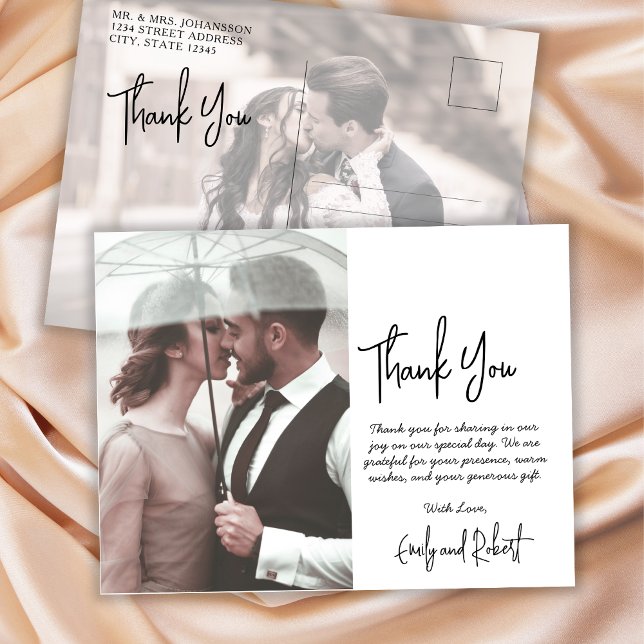 Budget Calligraphy Script Photo Wedding Thank You  Postcard (Creator Uploaded)
