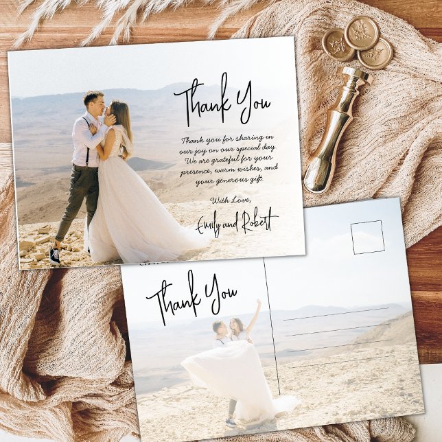 Budget Calligraphy Script Photo Wedding Thank You  Postcard (Creator Uploaded)
