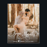 Budget Calligraphy Script Wedding Love and Thanks<br><div class="desc">Budget Modern Hand Lettered Wedding "Love and Thanks" Script Photo Thank You personalised affordable low budget THIN card. Modern Stylish wedding thank you card template featuring a full vertical photo on the front with overlay text "Love and Thanks" in a swirly hand written typography script font with swashes in white...</div>