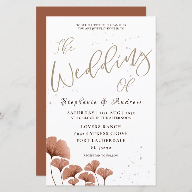 Budget Calligraphy Terracotta Foliage Wedding  (Front/Back)